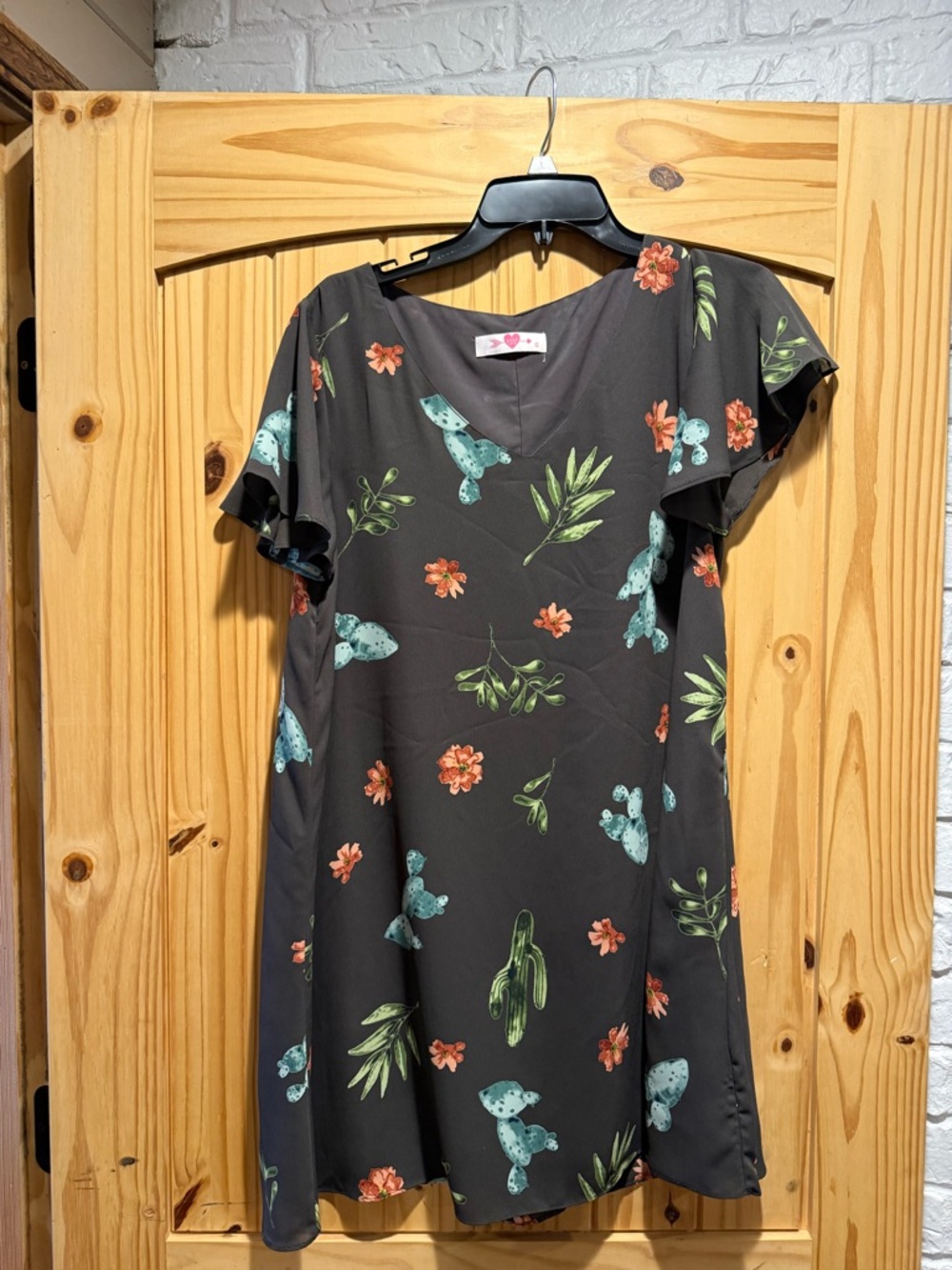 Buddy Love Black Mini Dress with Teal Cactus and Coral Floral Print
